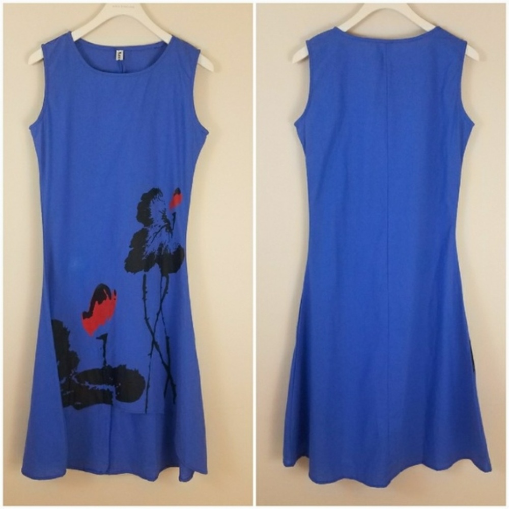 Eye-Catching Unique Blue w/Bold Print Dress